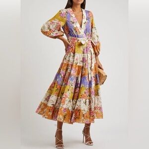 Zimmermann Pattie Floral Patchwork Wrap Midi Dress Size 1